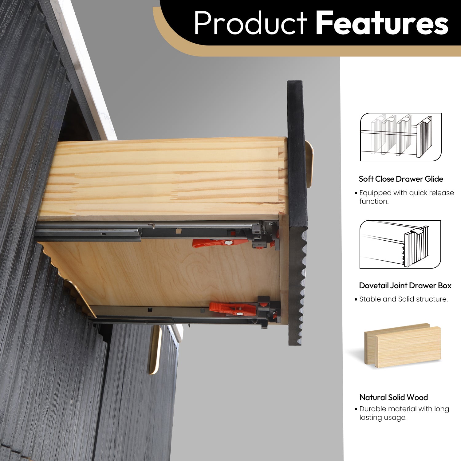 Vinnova Cadiz Bath Vanity, Composite Stone Top, Black, 60", No Mirror