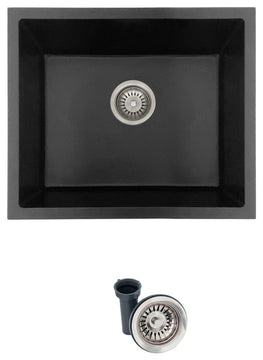 Dual Mount 22" Single-Bowl Black Granite Kitchen Sink with Strainer