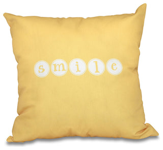 16"x16" Smile, Word Print Pillow, Yellow