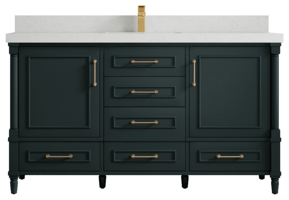 Aberdeen 60 Single Bathroom Vanity in Dark Forest Green 2" Carrara Quartz