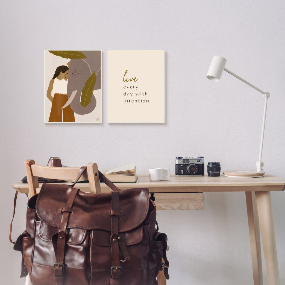 Live Everyday with Intention Woman Resting Against Elephant,10 x 15