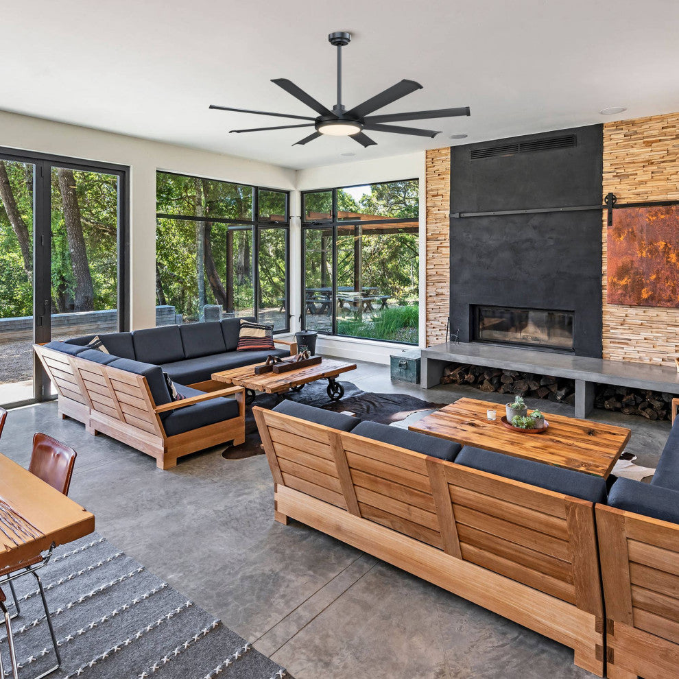 60 in Matte Black Modern Ceiling fan with 8 Blades, Remote Control