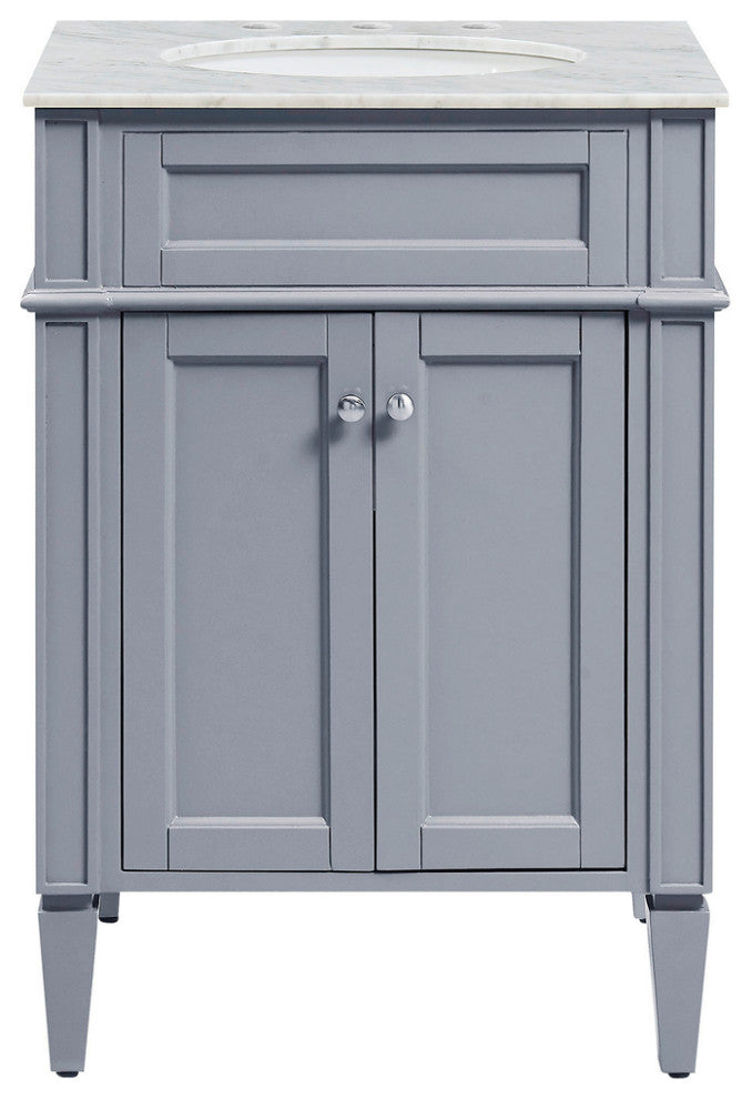Home Living Vanity with Carrara White Marble Countertop, Gray, 24", Single Sink