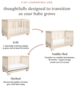 Modo 3-in-1 Convertible Crib With Toddler Bed Conversion Kit, Washed Natural