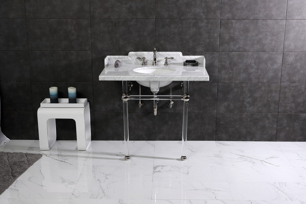 Kingston Brass LMS3630MA6 36" Carrara Marble Console Sink, Acrylic Legs