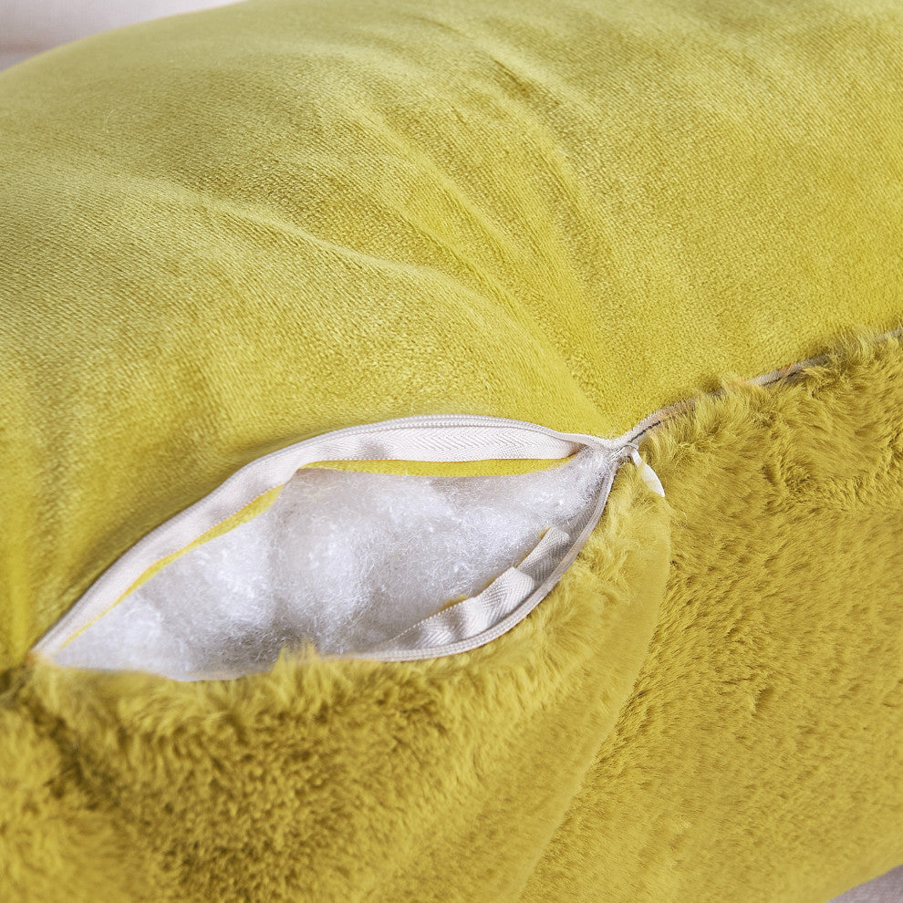 Fox Faux Fur Bedrest, Needs Assembly, Lemon Curry, 20"x18"x17"