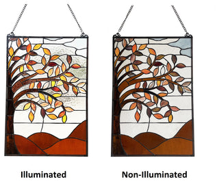 Autumnal Floral-Style Stained Glass Window Panel 24" Tall