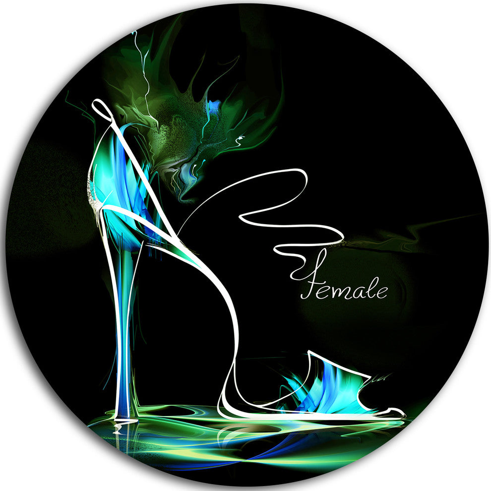Green High Heel Show, Abstract Large Disc Metal Wall Art, 23"