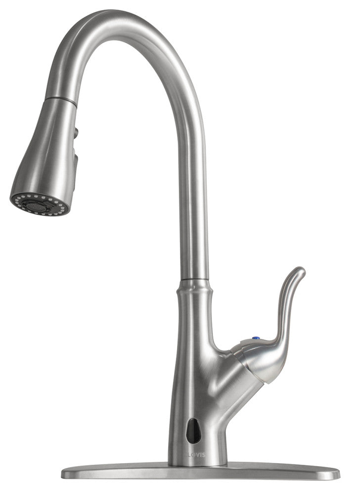 Single Handle Deck Mounted High Arc Pull Down Touchless Kitchen Faucet, Brushed