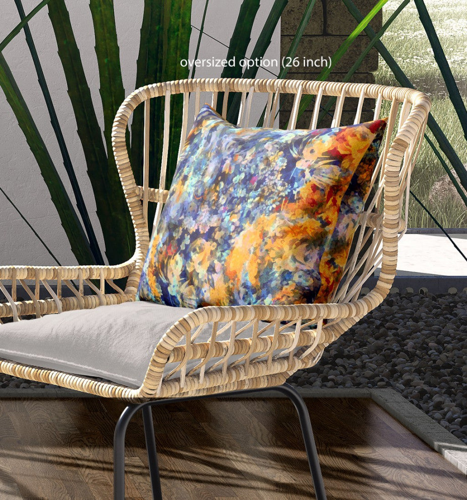 28" Orange Indigo Springtime Indoor Outdoor Throw Pillow