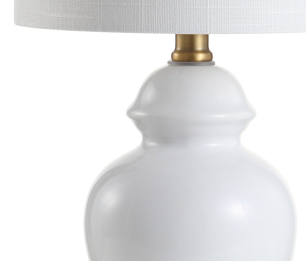 Perry 20" Ceramic and Metal Led Table Lamp, White and Brass Gold