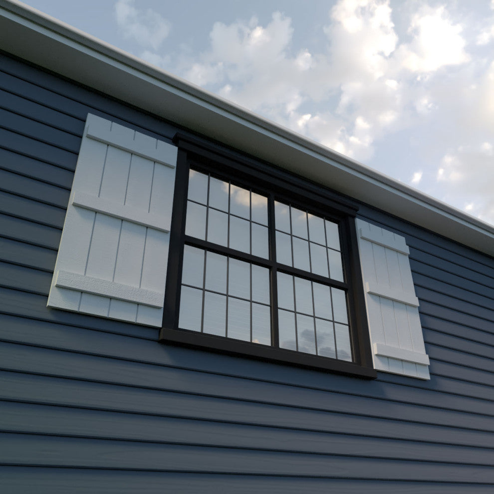 Rustic 4 Board Joined B-N-B Faux Wood Shutters, Rough Cedar, 22x64"