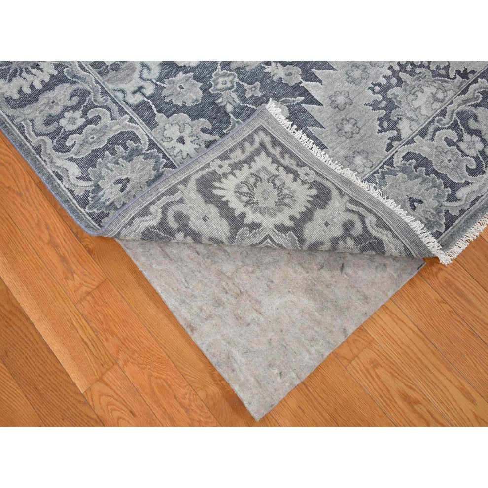 Charcoal Gray Silk/Textured Wool Hand Knotted Oushak Influence Rug, 7'10"x10'2"