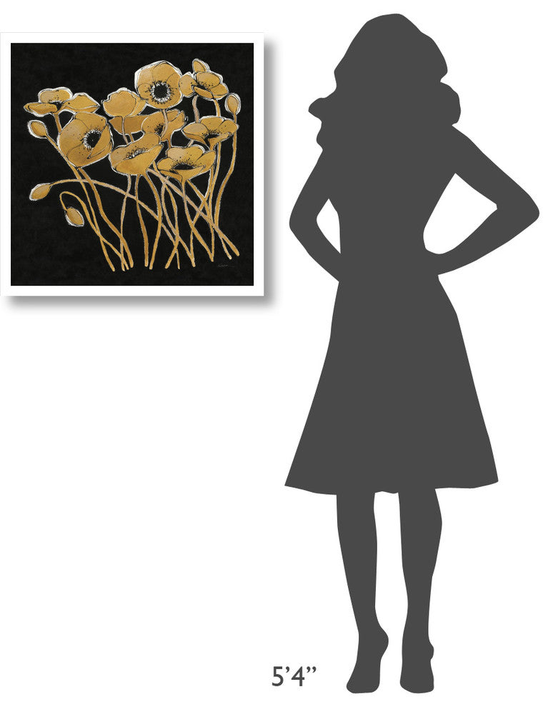 "Gold Black Line Poppies I v2" Digital Paper Print by Shirley Novak, 26"x26"
