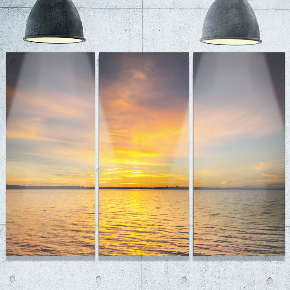 "Yellow Sunrise Light Hitting Waters" Metal Wall Art, 3 Panels, 36"x28"