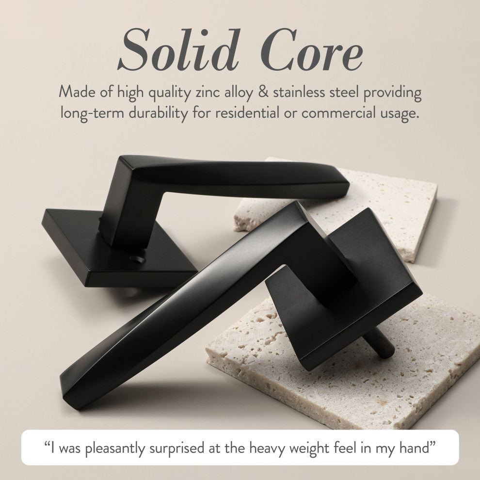 Modern Heavy Duty Designer Interior Door Lever - Convex Collection, Matte Black, Passage Right Hand