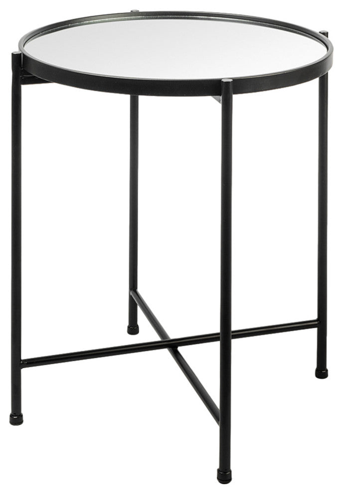Samantha (Small) Black Metal Frame w/ Mirror Top Round Accent Table