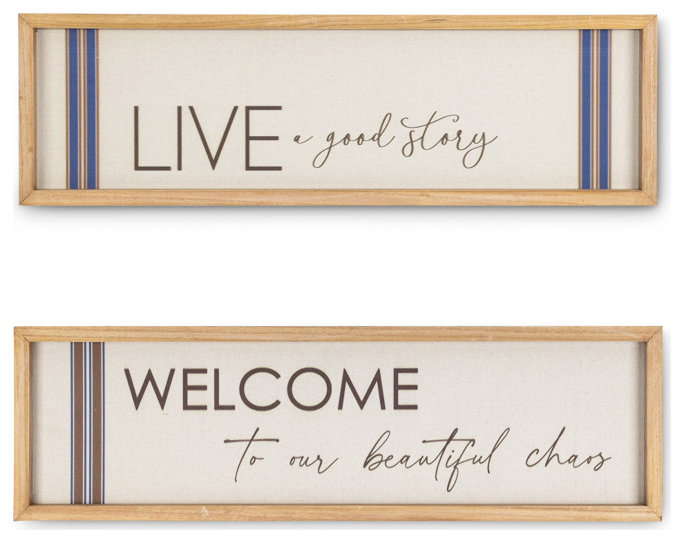 Set of 2, 11.75" Wood and Linen Inspirational Wall Art