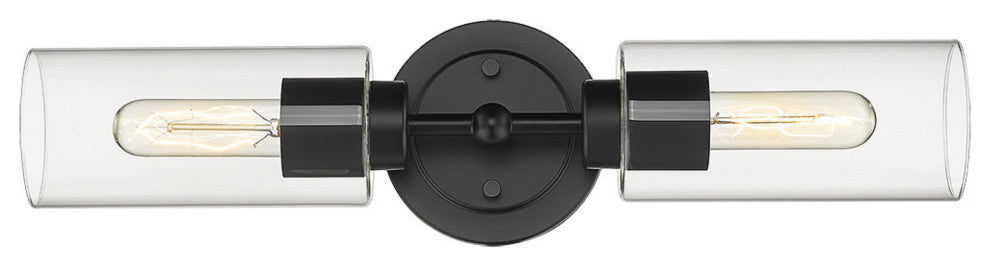 2 Light Cylinder Mid Century Modern Vanity Bath Lighting in Matte Black