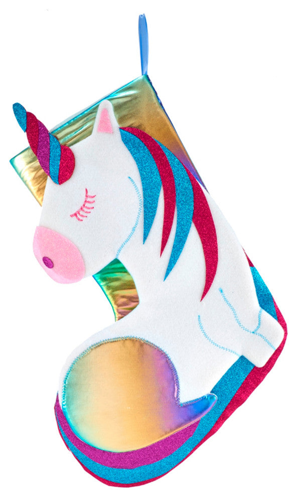 Glittered Shiny Metallic Unicorn Christmas Holiday Stocking