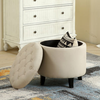 Storage Ottoman with Button Tufted Accents, Beige