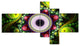 Green on Black Pattern with Circles, Abstract Canvas Print, 60"x32", 5 panels