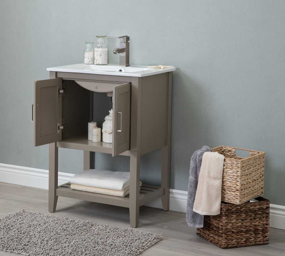 24" Single Sink Vanity, Without Miror and Faucet, Gold Gray