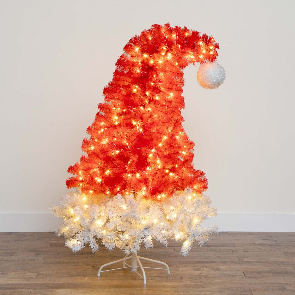 5ft. Pre-Lit Artificial Holiday Red Santa's Hat Christmas Tree