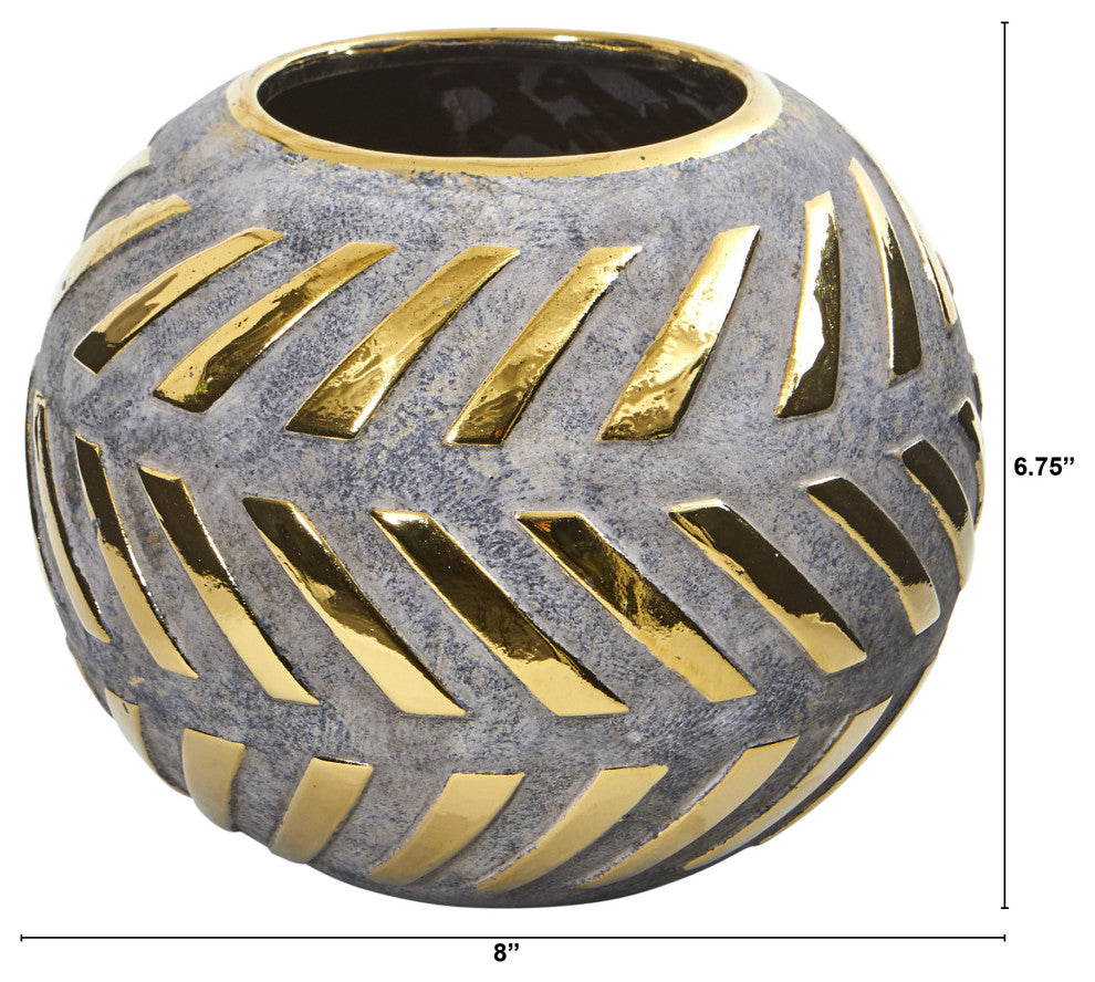 8" Regal Round Stone Vase With Gold Accents