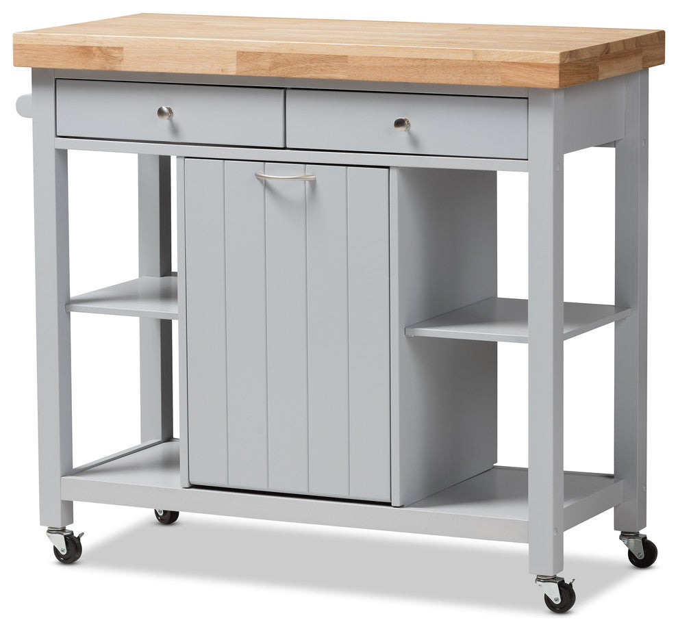 Hayward Coastal, Farmhouse Light Gray Wood Kitchen Cart