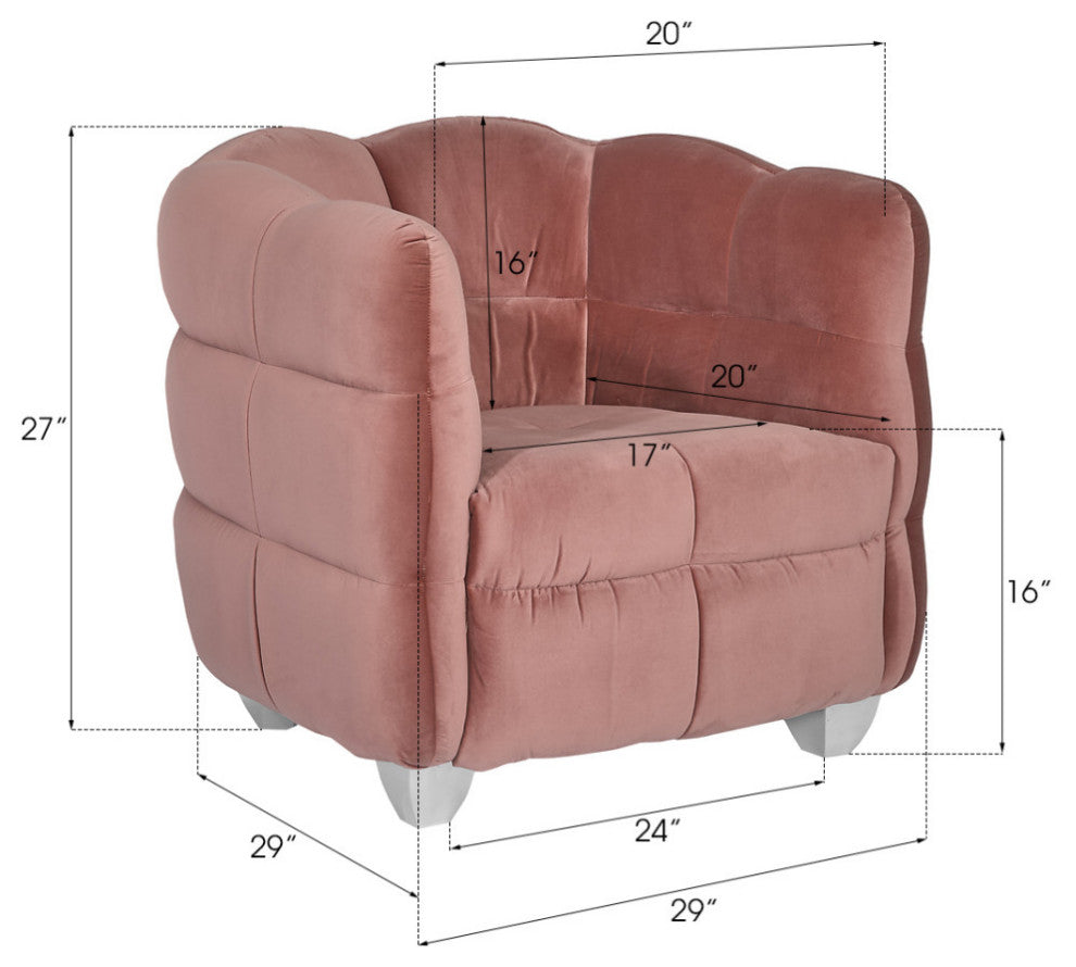 Cloud Club Chair, Stainless Steel Legs, Coral Pink