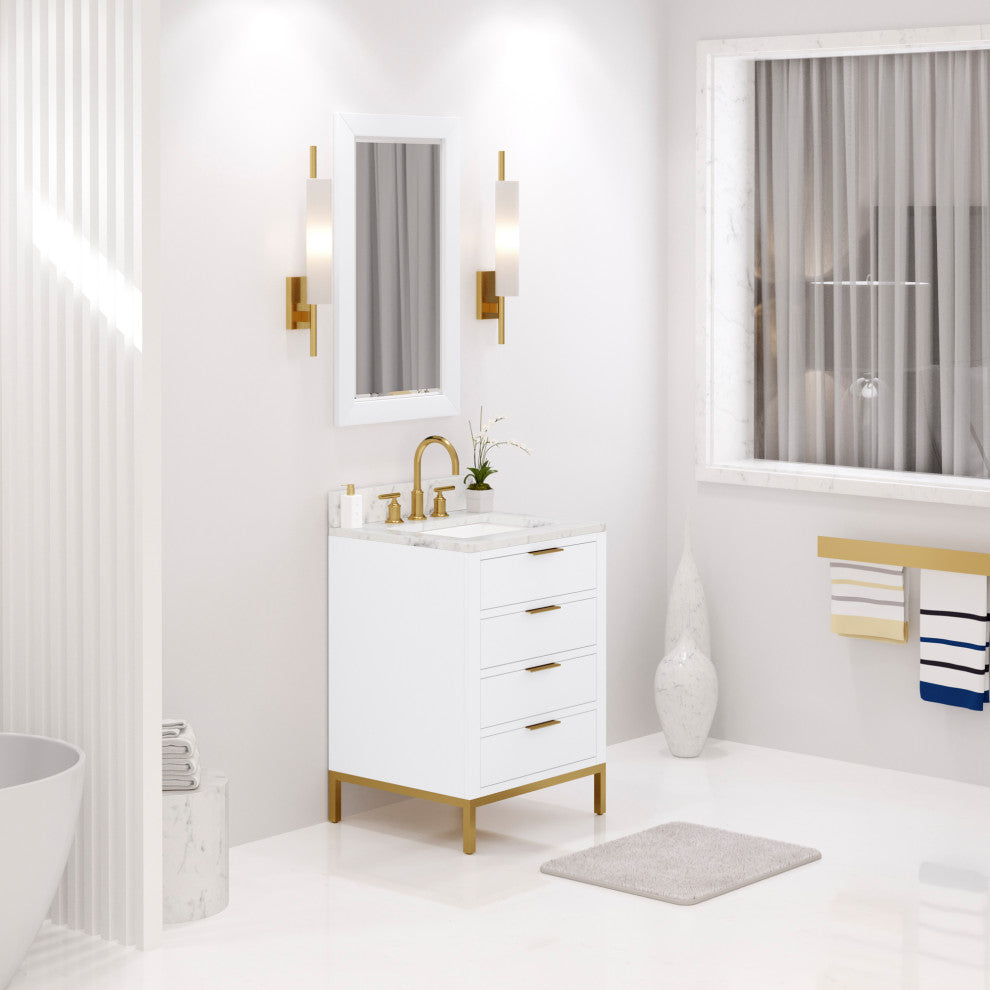 Bristol 24" Marble Countertop Vanity, White With Gooseneck Faucet