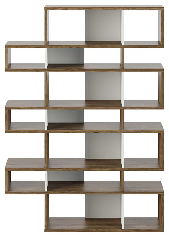 Modern Large Modular Display 2 Tone Shelves, Walnut Frame/White Backs