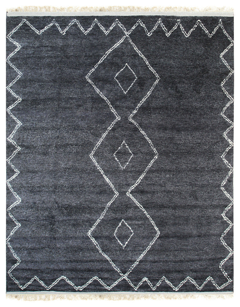 EORC Charcoal Hand Knotted Wool Moroccan Berber Moroccan Rug 9'x12'