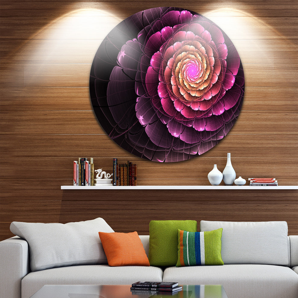 Fractal Flower Light Purple Digital, Flower Round Metal Wall Art, 23"