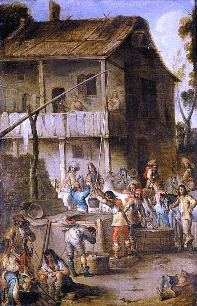 Cornelis De Wael Soldiers Before a Tavern, 18"x27" Wall Decal