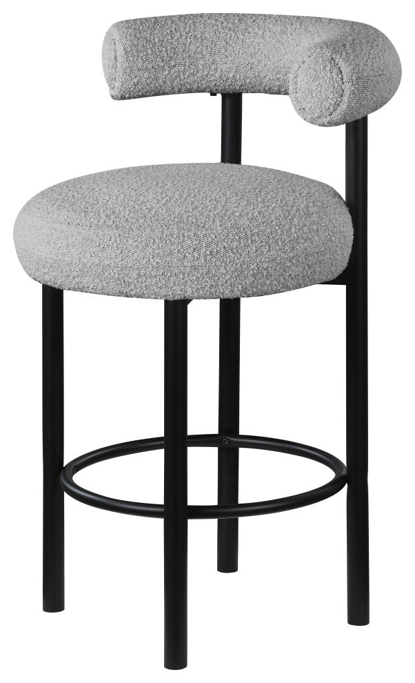 Bordeaux Upholstered Stool, Gray, Boucle Fabric, Matte Black, Set of 2
