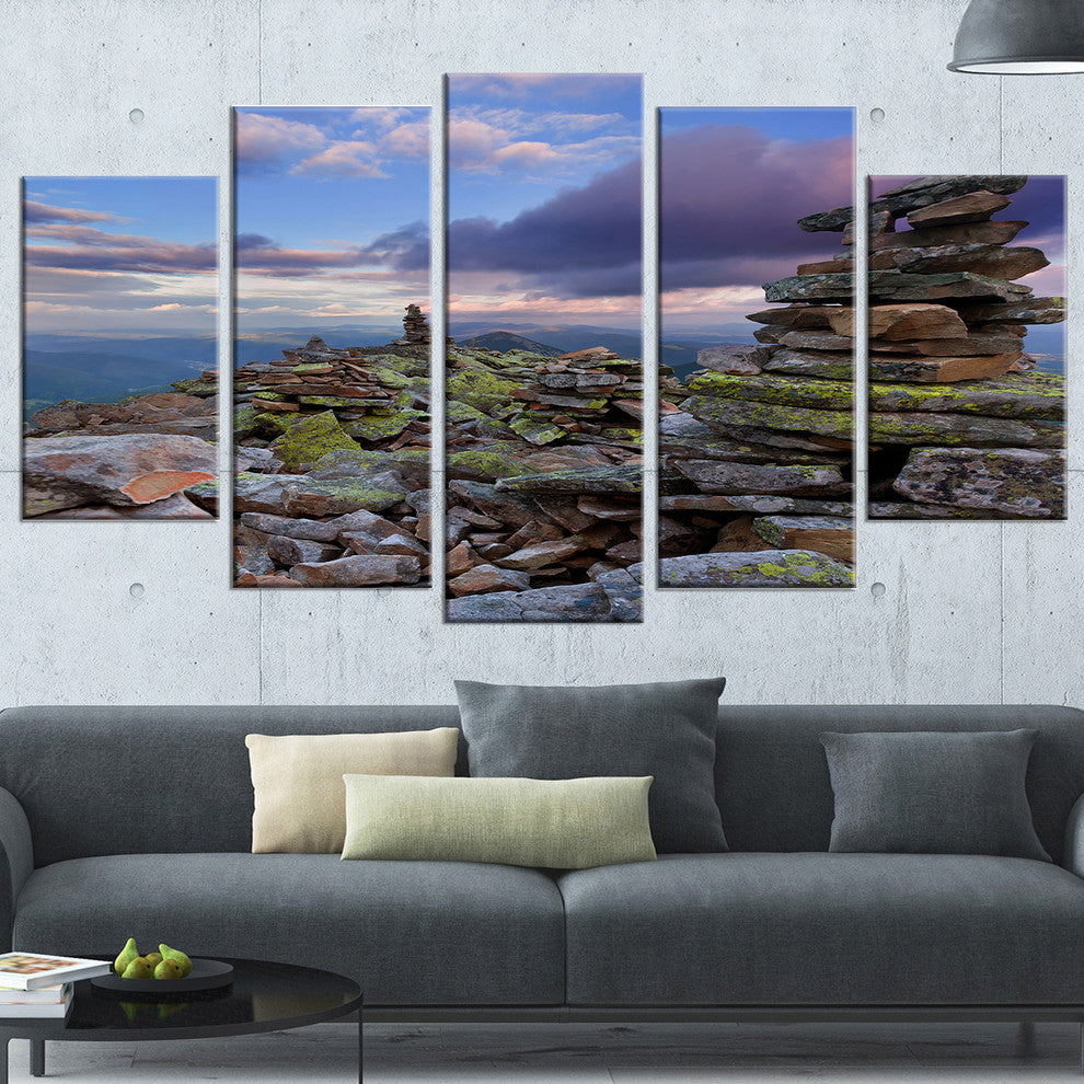 "Piled Stones in Summer Mountains" Landscape Photo Wall Art, 5 Panels, 60"x32"