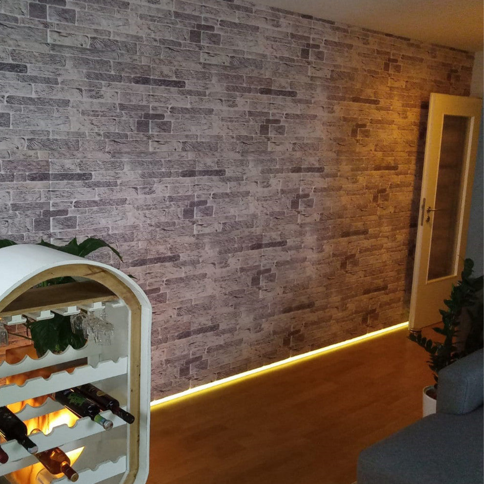 Faux Brick 3D Wall Panels, Light Gray, Set of 10, Covers 53 sq ft