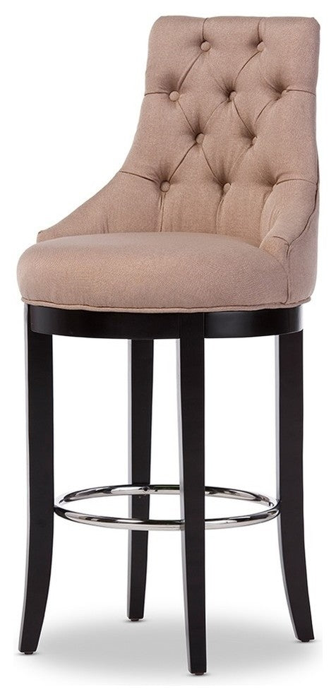 Button-Tufted Fabric Upholstered Bar Stool, Beige