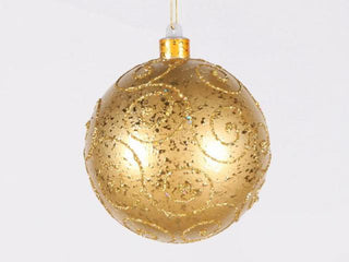 200Mm Gold Ball Ornament With Gold Glitter Design