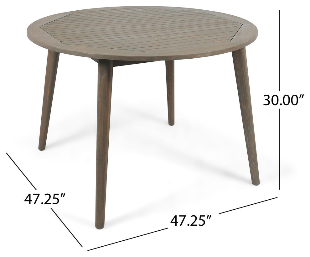 GDF Studio 5-Piece Ivey Outdoor Wood and Wicker Dining Set, Gray Finish/Gray