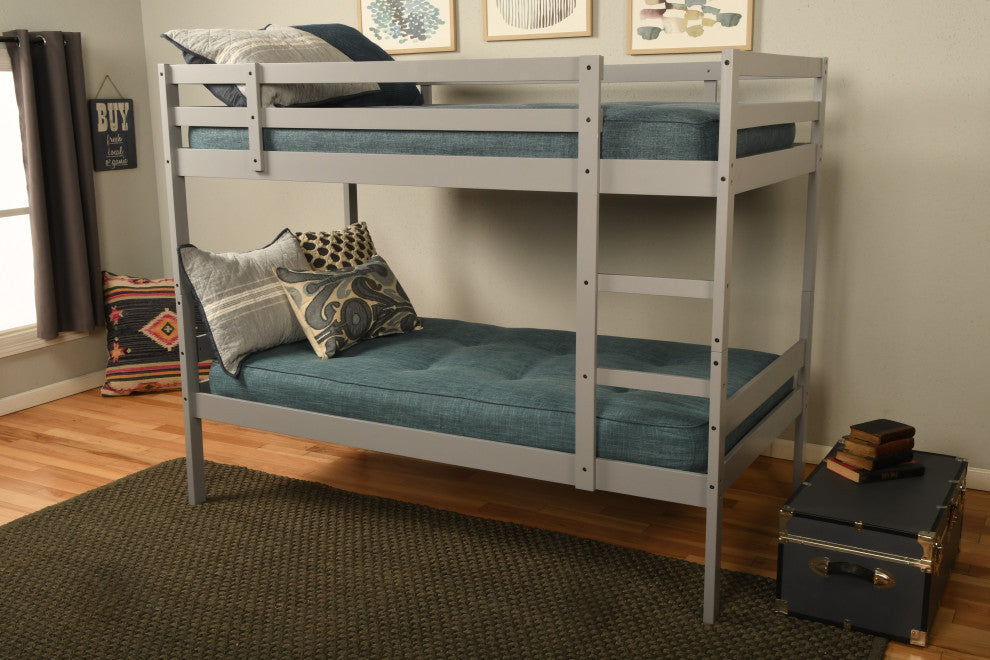 Sydney Twin over Twin Bunk Bed, Light Gray With Linen Aqua Mattresses