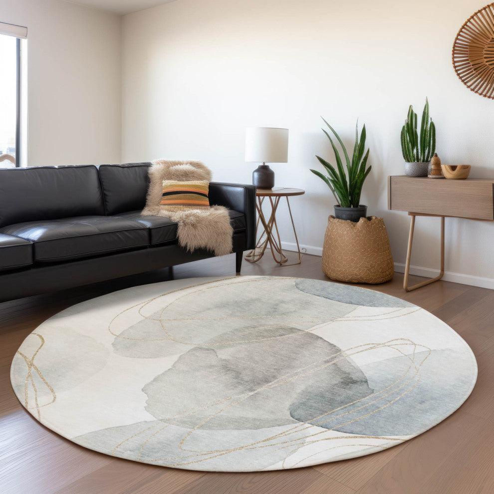 Premium Machine Washable Mayfield AMF544 Ivory 8' x 8' Round Rug