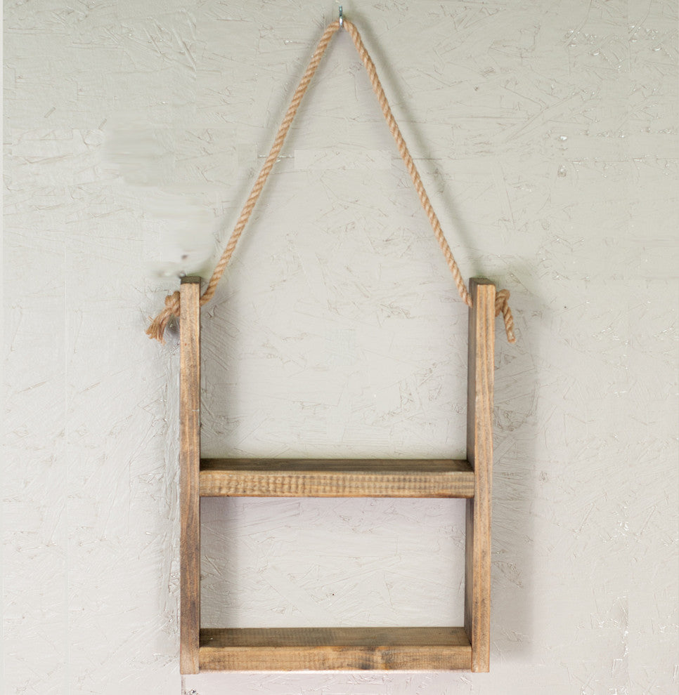 Mid Century Rustic Wall Shelves With Hanging Rope