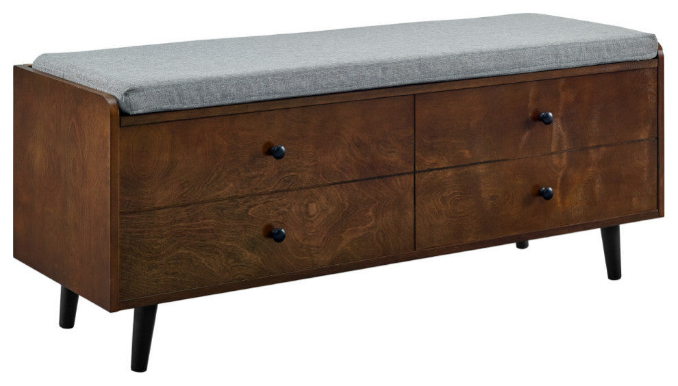 46" Mid Century Storage Bench with Cushion - Dark Walnut/Grey