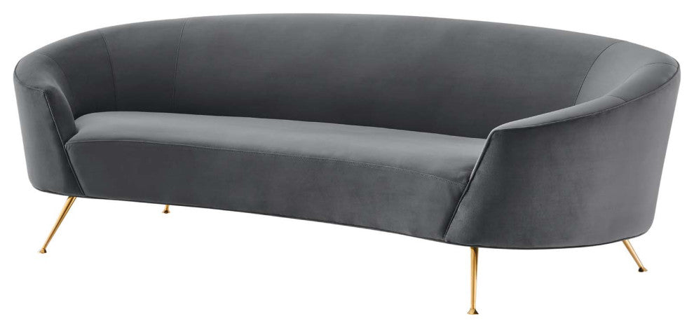 Sofa, Gray, Velvet, Modern, Mid Century Living Hotel Lounge Cafe Lobby