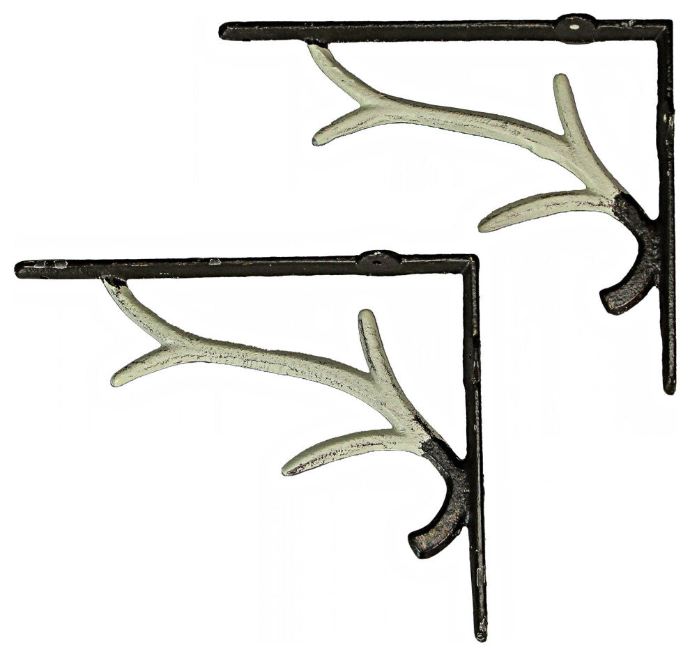 Set / 2 Cast Iron White Deer Antler Decorative Shelf Brackets Wall Decor Corbel