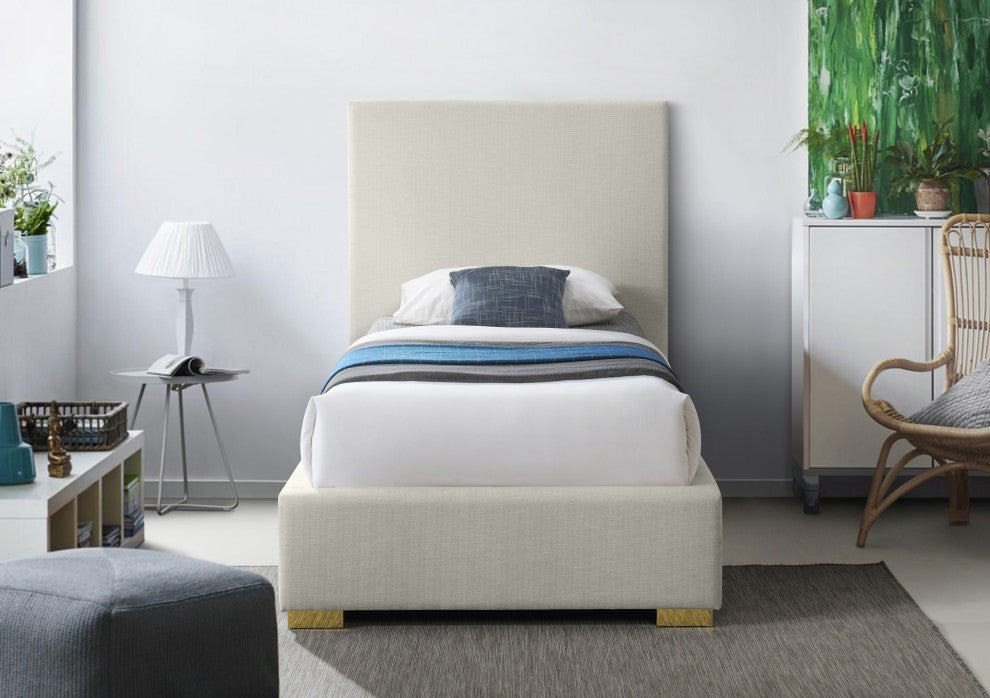 Crosby Linen Upholstered Bed, Beige, Twin