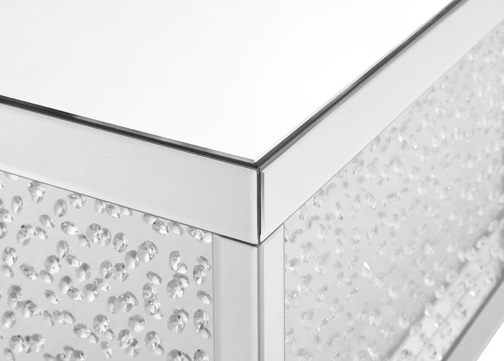 48" Rectangle Crystal Coffee Table, Clear Mirror Finish